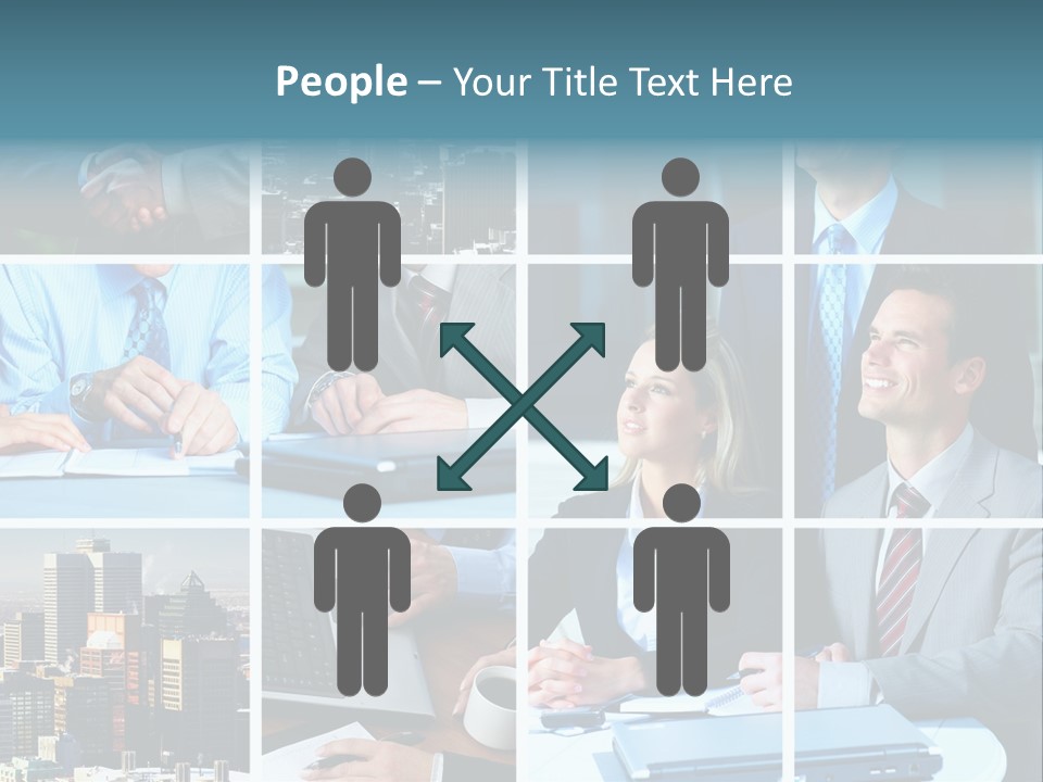 Business Meeting In The Downtown. Businessmen And Business Woman PowerPoint Template
