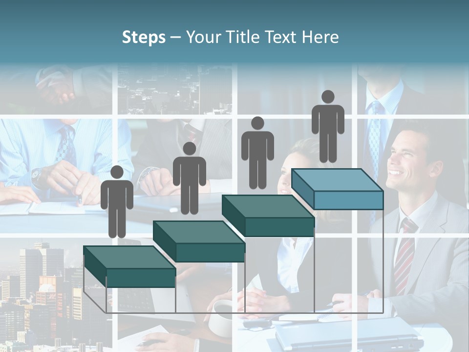 Business Meeting In The Downtown. Businessmen And Business Woman PowerPoint Template