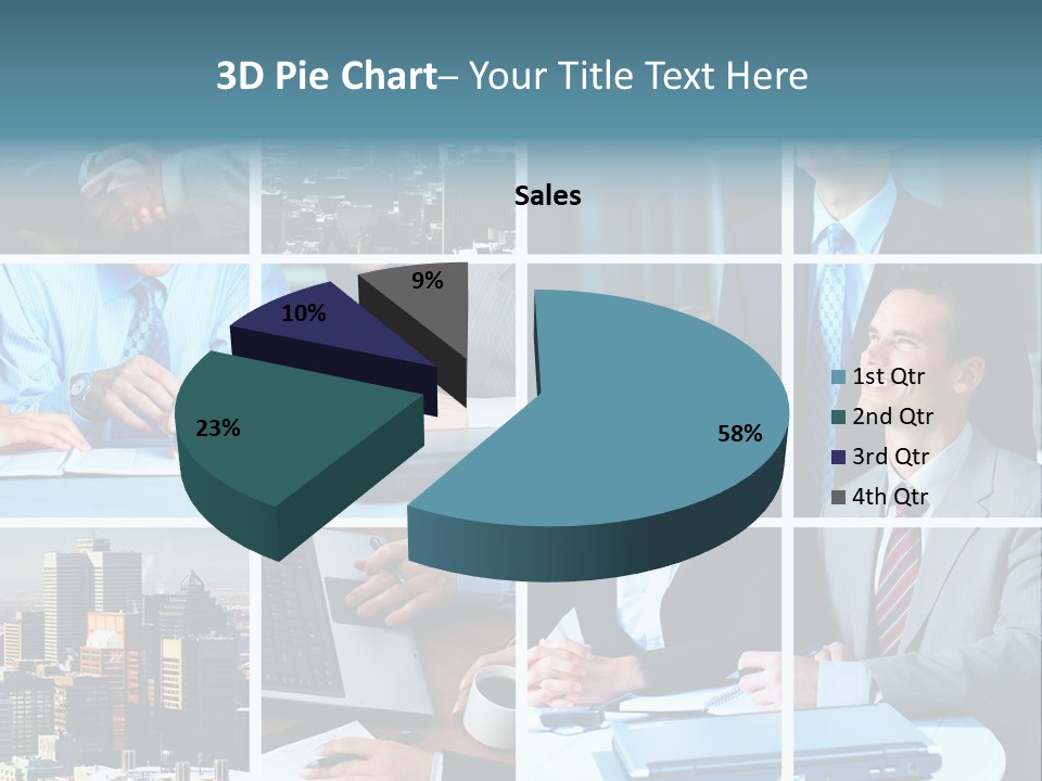 Business Meeting In The Downtown. Businessmen And Business Woman PowerPoint Template