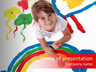 A Cute Young Girl Painting A Picture PowerPoint Template