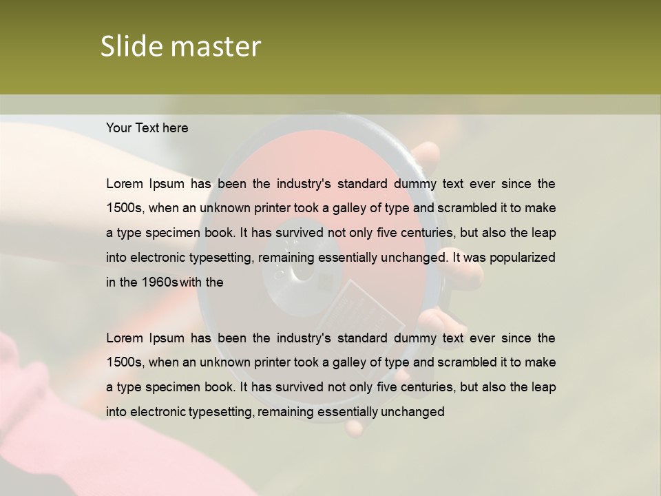 Discus In Hand With Athletic Field In Background PowerPoint Template