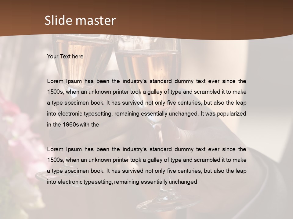 Glasses Of Champagne In A Hand Of The Groom And Bride PowerPoint Template