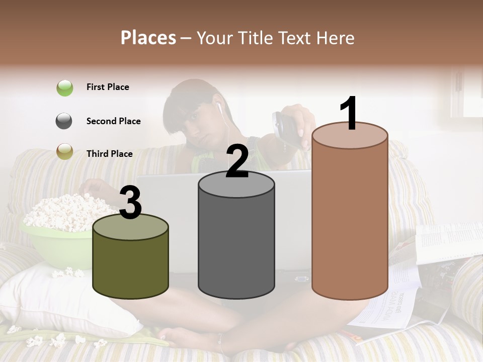 Girl Of Generation Y Doing Many Things At The Same Time (Calling, Watching Tv, Surfing The Web And Eating Popcorn) PowerPoint Template