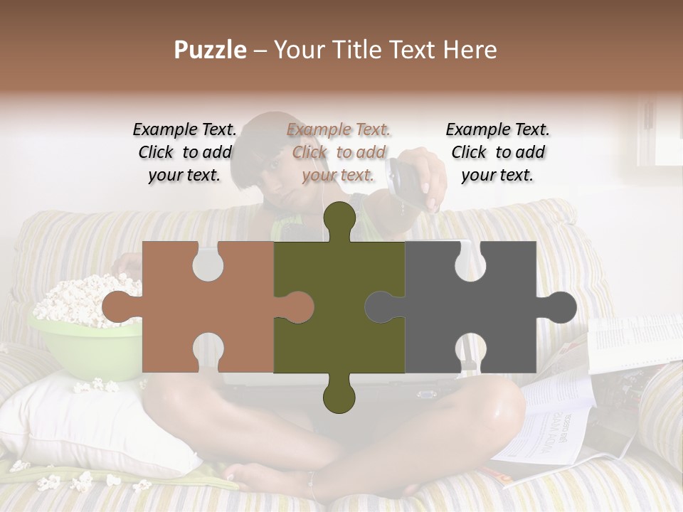 Girl Of Generation Y Doing Many Things At The Same Time (Calling, Watching Tv, Surfing The Web And Eating Popcorn) PowerPoint Template