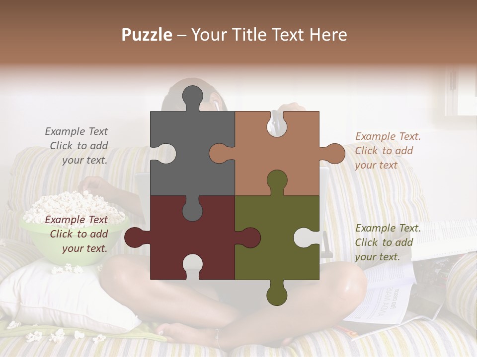 Girl Of Generation Y Doing Many Things At The Same Time (Calling, Watching Tv, Surfing The Web And Eating Popcorn) PowerPoint Template