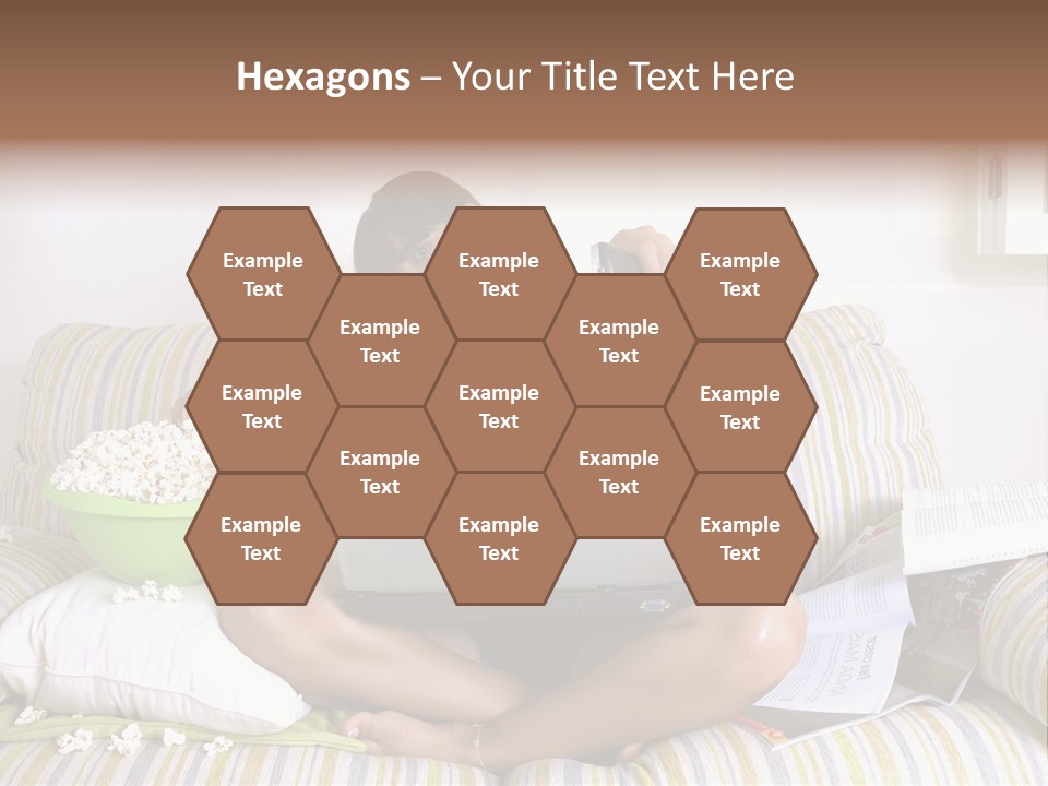 Girl Of Generation Y Doing Many Things At The Same Time (Calling, Watching Tv, Surfing The Web And Eating Popcorn) PowerPoint Template