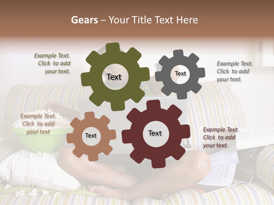 Girl Of Generation Y Doing Many Things At The Same Time (Calling, Watching Tv, Surfing The Web And Eating Popcorn) PowerPoint Template