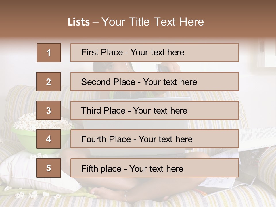 Girl Of Generation Y Doing Many Things At The Same Time (Calling, Watching Tv, Surfing The Web And Eating Popcorn) PowerPoint Template