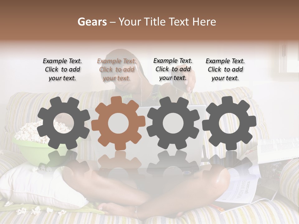 Girl Of Generation Y Doing Many Things At The Same Time (Calling, Watching Tv, Surfing The Web And Eating Popcorn) PowerPoint Template