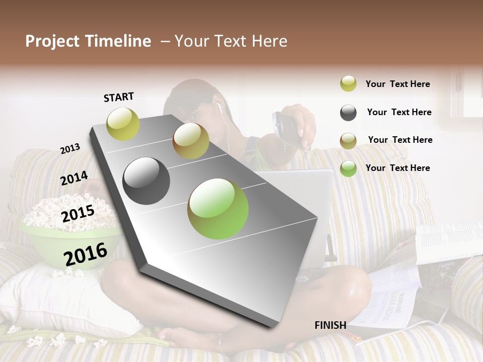 Girl Of Generation Y Doing Many Things At The Same Time (Calling, Watching Tv, Surfing The Web And Eating Popcorn) PowerPoint Template