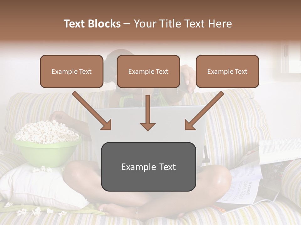 Girl Of Generation Y Doing Many Things At The Same Time (Calling, Watching Tv, Surfing The Web And Eating Popcorn) PowerPoint Template