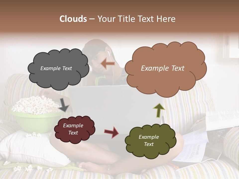 Girl Of Generation Y Doing Many Things At The Same Time (Calling, Watching Tv, Surfing The Web And Eating Popcorn) PowerPoint Template