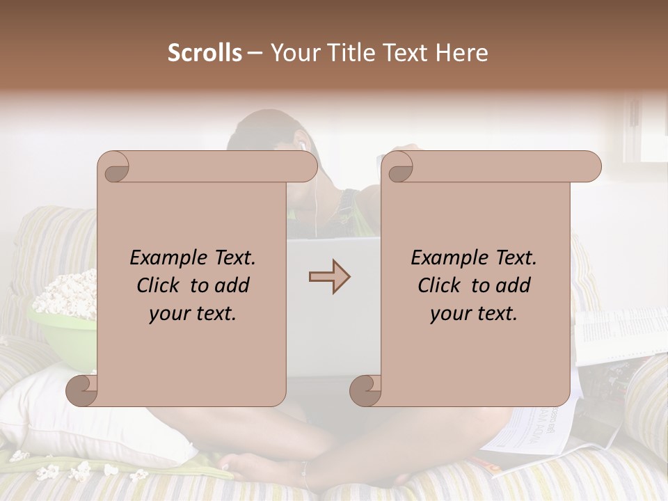 Girl Of Generation Y Doing Many Things At The Same Time (Calling, Watching Tv, Surfing The Web And Eating Popcorn) PowerPoint Template
