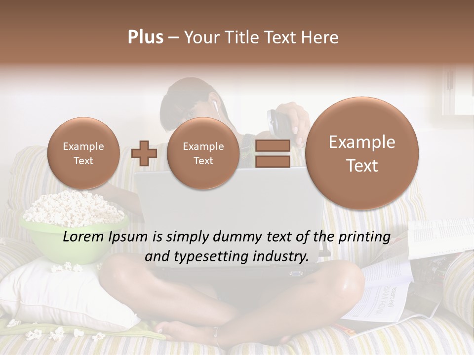 Girl Of Generation Y Doing Many Things At The Same Time (Calling, Watching Tv, Surfing The Web And Eating Popcorn) PowerPoint Template