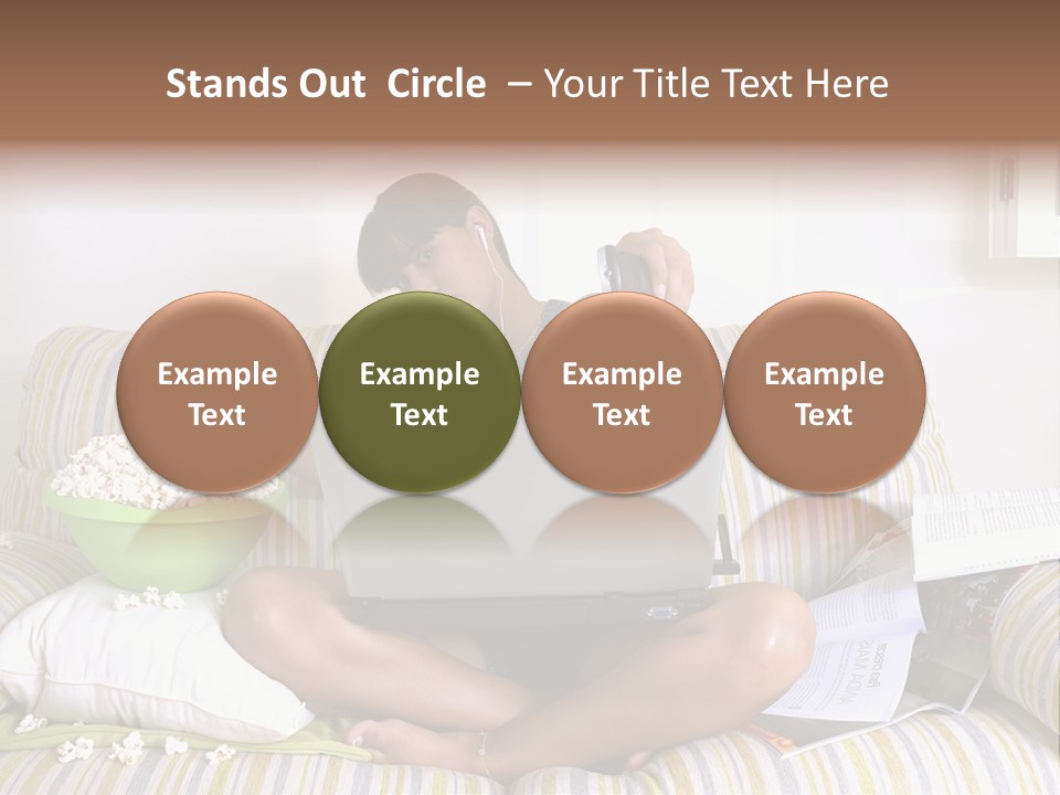 Girl Of Generation Y Doing Many Things At The Same Time (Calling, Watching Tv, Surfing The Web And Eating Popcorn) PowerPoint Template