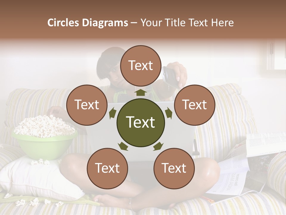 Girl Of Generation Y Doing Many Things At The Same Time (Calling, Watching Tv, Surfing The Web And Eating Popcorn) PowerPoint Template