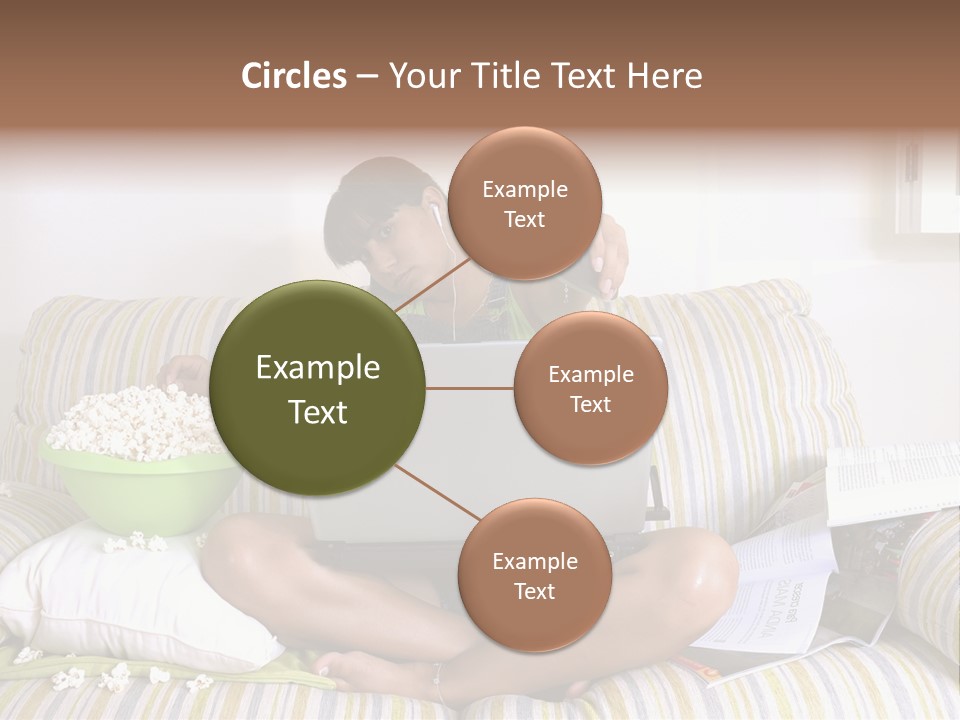 Girl Of Generation Y Doing Many Things At The Same Time (Calling, Watching Tv, Surfing The Web And Eating Popcorn) PowerPoint Template