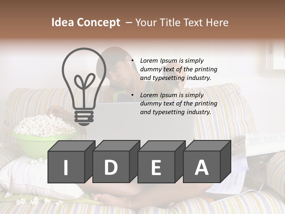 Girl Of Generation Y Doing Many Things At The Same Time (Calling, Watching Tv, Surfing The Web And Eating Popcorn) PowerPoint Template