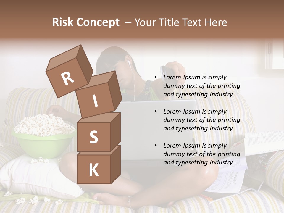 Girl Of Generation Y Doing Many Things At The Same Time (Calling, Watching Tv, Surfing The Web And Eating Popcorn) PowerPoint Template