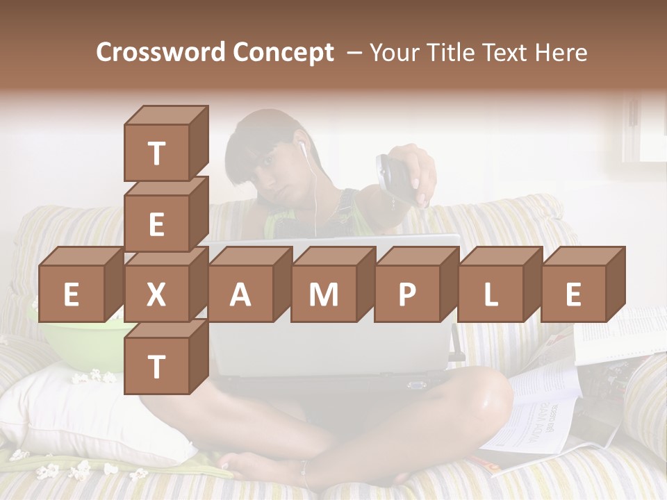 Girl Of Generation Y Doing Many Things At The Same Time (Calling, Watching Tv, Surfing The Web And Eating Popcorn) PowerPoint Template