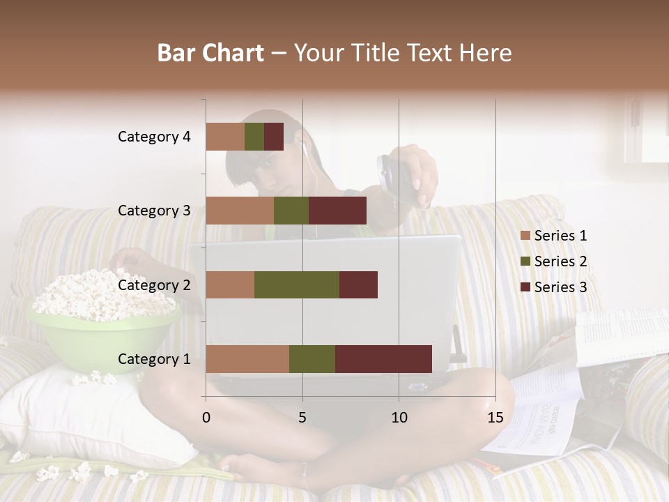 Girl Of Generation Y Doing Many Things At The Same Time (Calling, Watching Tv, Surfing The Web And Eating Popcorn) PowerPoint Template