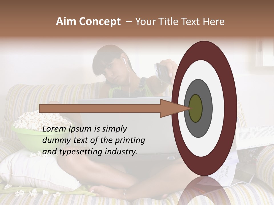 Girl Of Generation Y Doing Many Things At The Same Time (Calling, Watching Tv, Surfing The Web And Eating Popcorn) PowerPoint Template