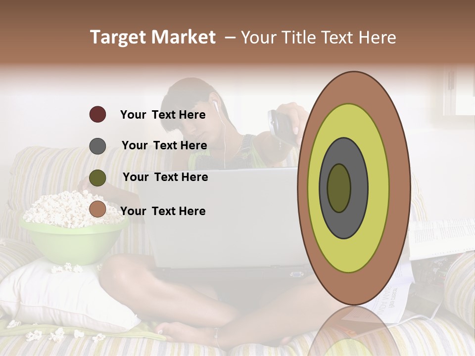 Girl Of Generation Y Doing Many Things At The Same Time (Calling, Watching Tv, Surfing The Web And Eating Popcorn) PowerPoint Template