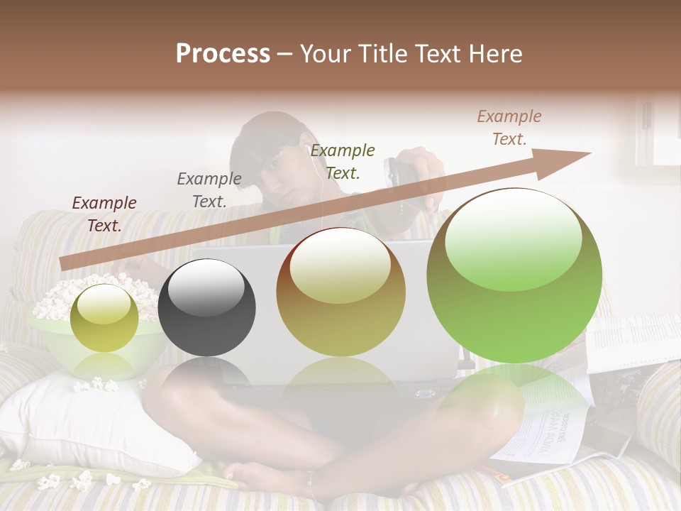 Girl Of Generation Y Doing Many Things At The Same Time (Calling, Watching Tv, Surfing The Web And Eating Popcorn) PowerPoint Template