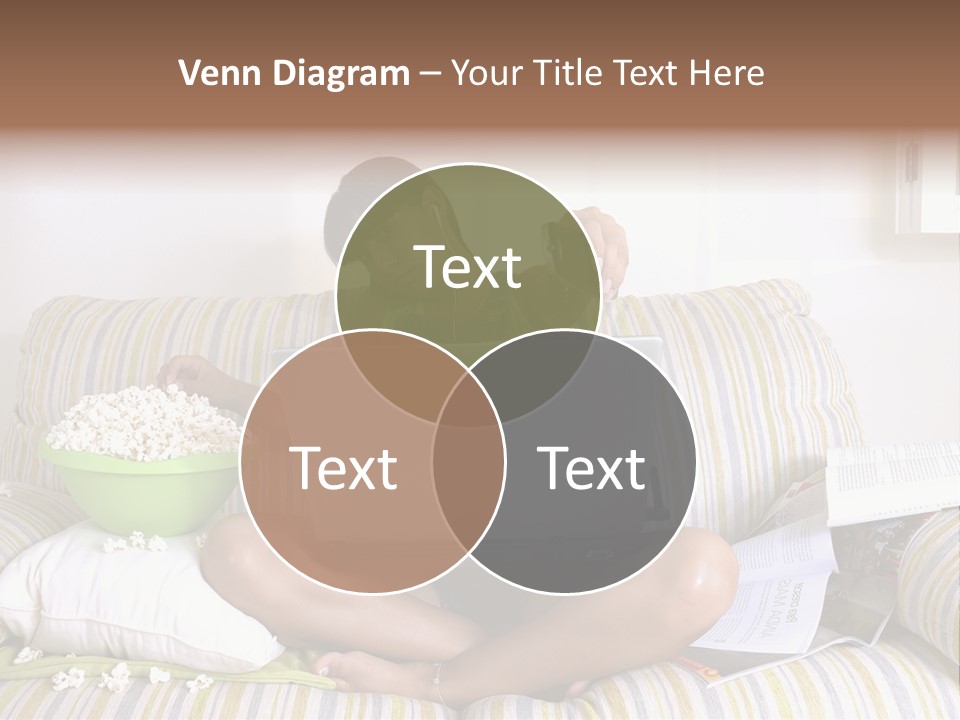 Girl Of Generation Y Doing Many Things At The Same Time (Calling, Watching Tv, Surfing The Web And Eating Popcorn) PowerPoint Template