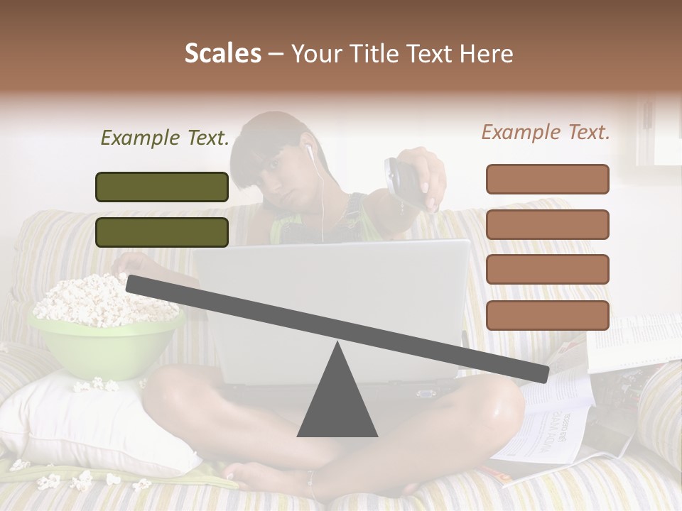 Girl Of Generation Y Doing Many Things At The Same Time (Calling, Watching Tv, Surfing The Web And Eating Popcorn) PowerPoint Template