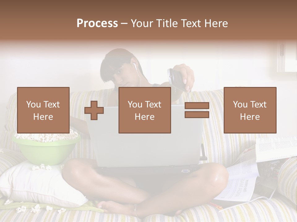 Girl Of Generation Y Doing Many Things At The Same Time (Calling, Watching Tv, Surfing The Web And Eating Popcorn) PowerPoint Template
