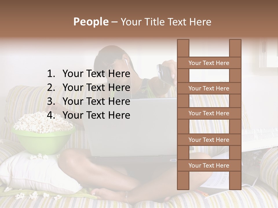 Girl Of Generation Y Doing Many Things At The Same Time (Calling, Watching Tv, Surfing The Web And Eating Popcorn) PowerPoint Template