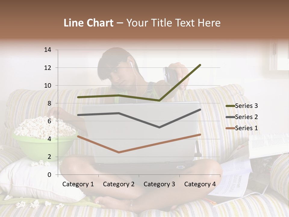 Girl Of Generation Y Doing Many Things At The Same Time (Calling, Watching Tv, Surfing The Web And Eating Popcorn) PowerPoint Template