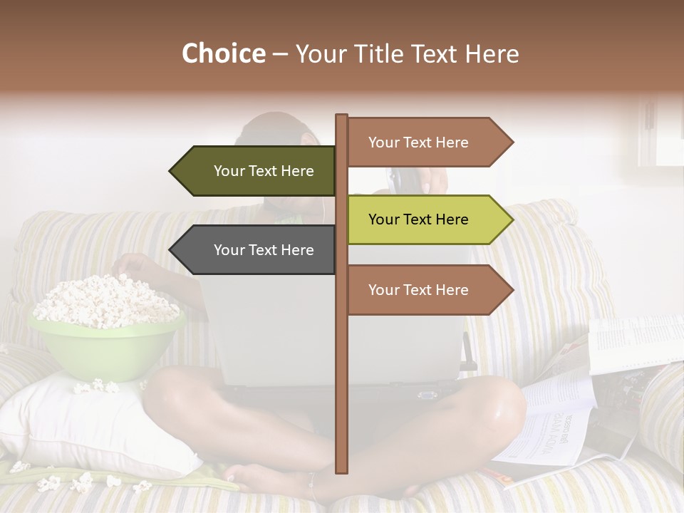 Girl Of Generation Y Doing Many Things At The Same Time (Calling, Watching Tv, Surfing The Web And Eating Popcorn) PowerPoint Template