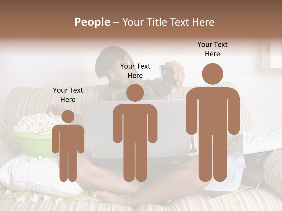 Girl Of Generation Y Doing Many Things At The Same Time (Calling, Watching Tv, Surfing The Web And Eating Popcorn) PowerPoint Template