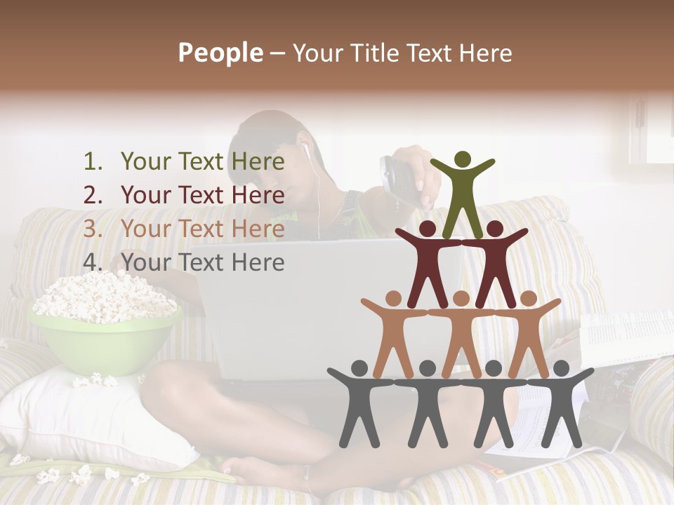 Girl Of Generation Y Doing Many Things At The Same Time (Calling, Watching Tv, Surfing The Web And Eating Popcorn) PowerPoint Template