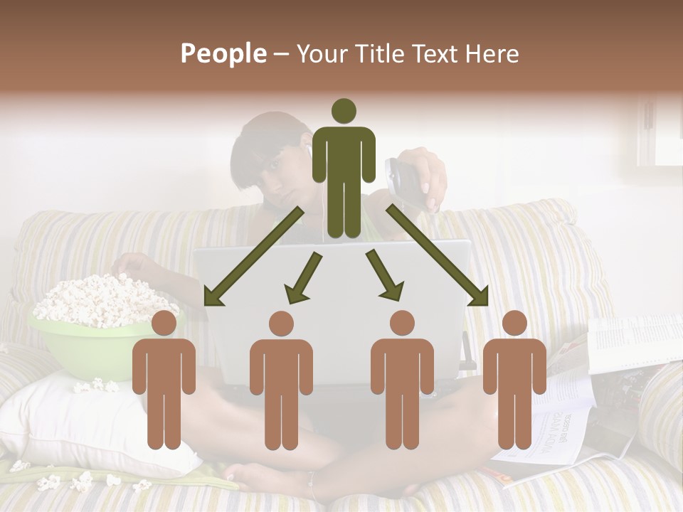 Girl Of Generation Y Doing Many Things At The Same Time (Calling, Watching Tv, Surfing The Web And Eating Popcorn) PowerPoint Template