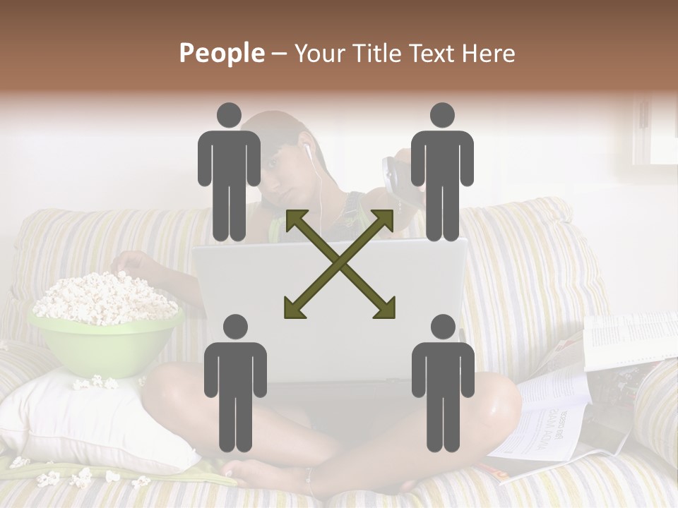 Girl Of Generation Y Doing Many Things At The Same Time (Calling, Watching Tv, Surfing The Web And Eating Popcorn) PowerPoint Template