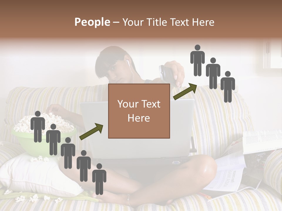 Girl Of Generation Y Doing Many Things At The Same Time (Calling, Watching Tv, Surfing The Web And Eating Popcorn) PowerPoint Template