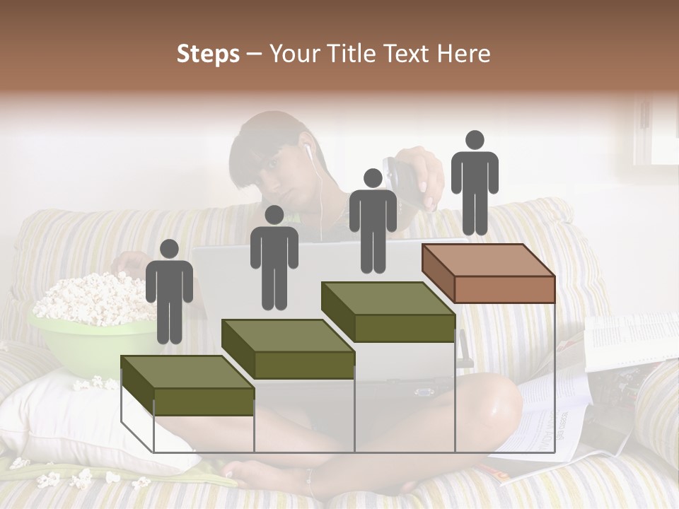 Girl Of Generation Y Doing Many Things At The Same Time (Calling, Watching Tv, Surfing The Web And Eating Popcorn) PowerPoint Template