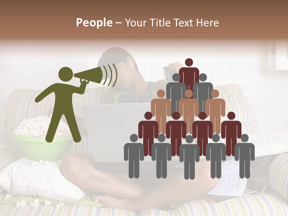 Girl Of Generation Y Doing Many Things At The Same Time (Calling, Watching Tv, Surfing The Web And Eating Popcorn) PowerPoint Template