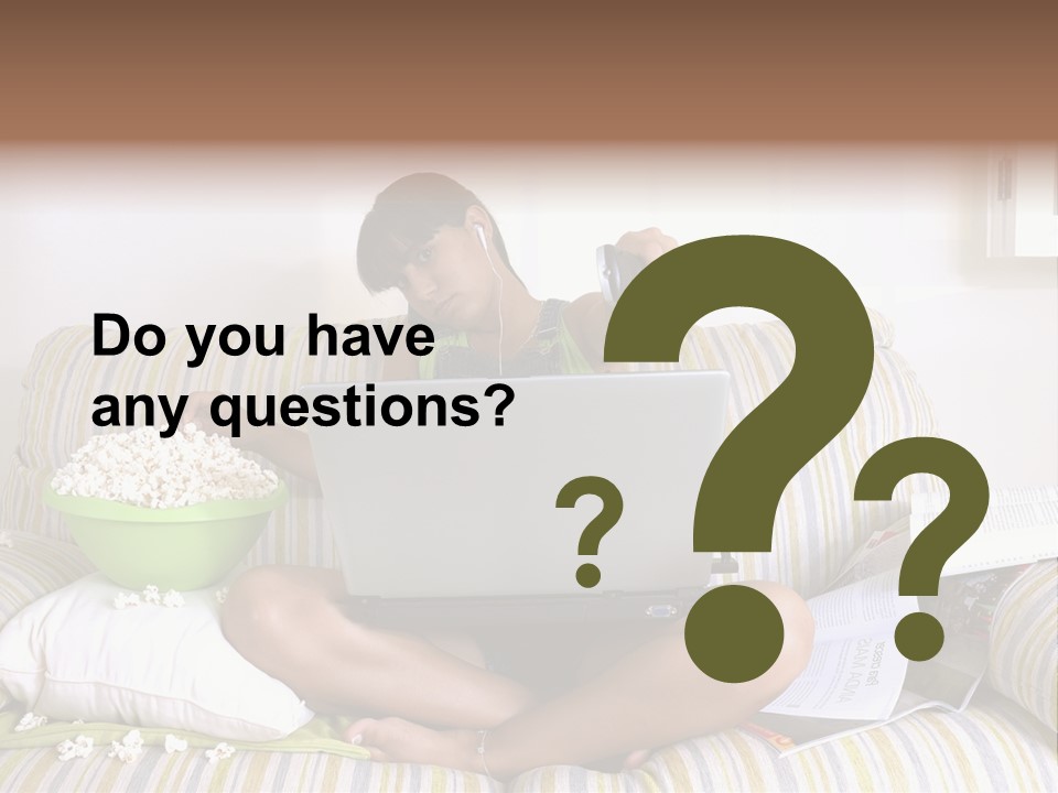 Girl Of Generation Y Doing Many Things At The Same Time (Calling, Watching Tv, Surfing The Web And Eating Popcorn) PowerPoint Template