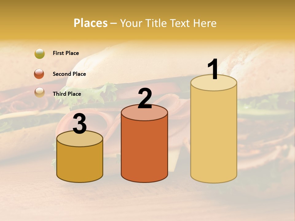 Three Fresh Sandwiches - Turkey Breast, Ham & Swiss And Salami On A Cutting Board. Focus On The Ham Sandwich PowerPoint Template