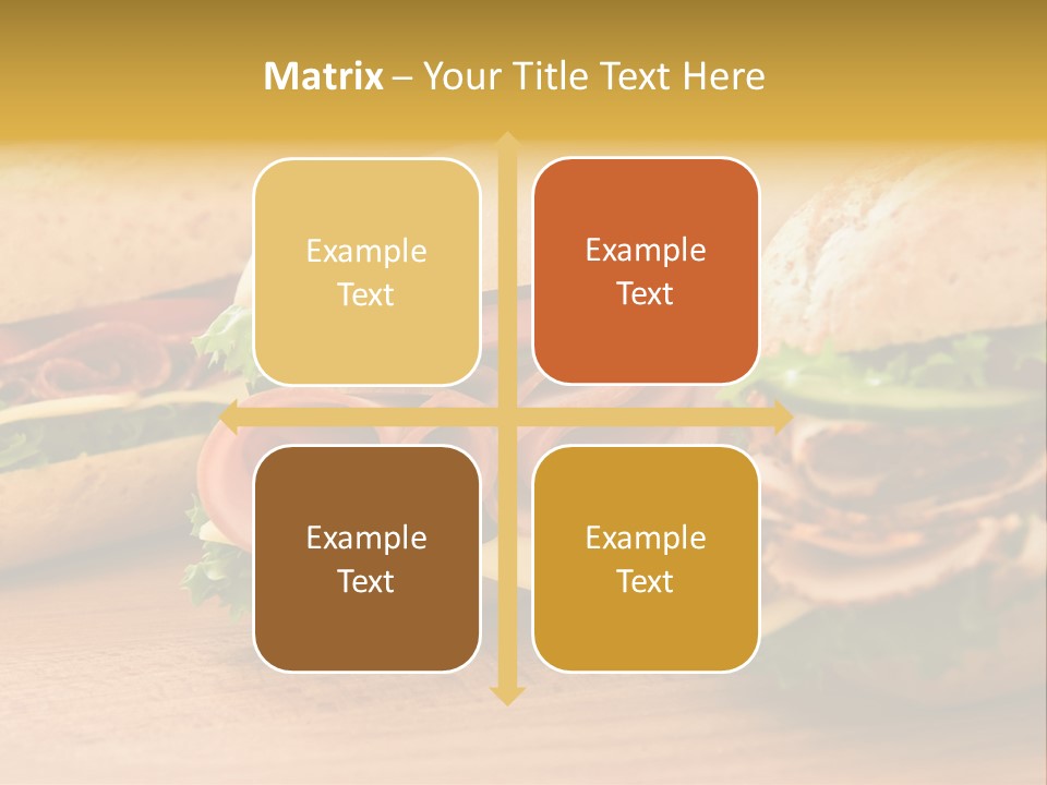 Three Fresh Sandwiches - Turkey Breast, Ham & Swiss And Salami On A Cutting Board. Focus On The Ham Sandwich PowerPoint Template