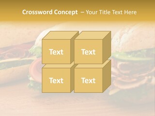 Three Fresh Sandwiches - Turkey Breast, Ham & Swiss And Salami On A Cutting Board. Focus On The Ham Sandwich PowerPoint Template