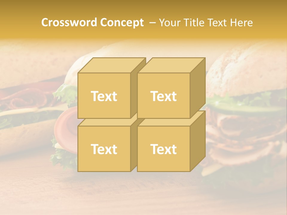 Three Fresh Sandwiches - Turkey Breast, Ham & Swiss And Salami On A Cutting Board. Focus On The Ham Sandwich PowerPoint Template