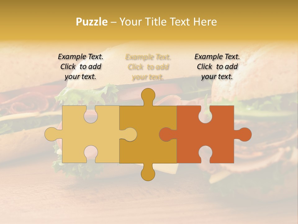 Three Fresh Sandwiches - Turkey Breast, Ham & Swiss And Salami On A Cutting Board. Focus On The Ham Sandwich PowerPoint Template