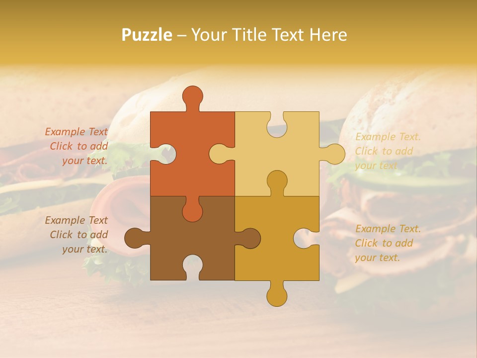 Three Fresh Sandwiches - Turkey Breast, Ham & Swiss And Salami On A Cutting Board. Focus On The Ham Sandwich PowerPoint Template