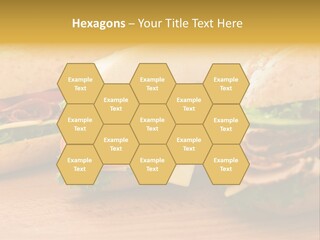 Three Fresh Sandwiches - Turkey Breast, Ham & Swiss And Salami On A Cutting Board. Focus On The Ham Sandwich PowerPoint Template