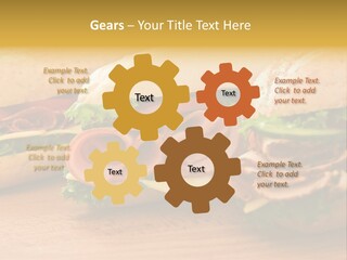 Three Fresh Sandwiches - Turkey Breast, Ham & Swiss And Salami On A Cutting Board. Focus On The Ham Sandwich PowerPoint Template